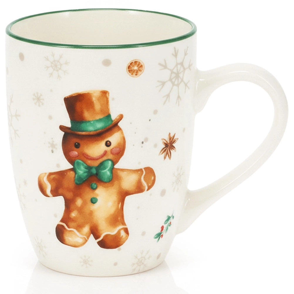 Porcelain Christmas Mug, Gingerbread Design, 320ml