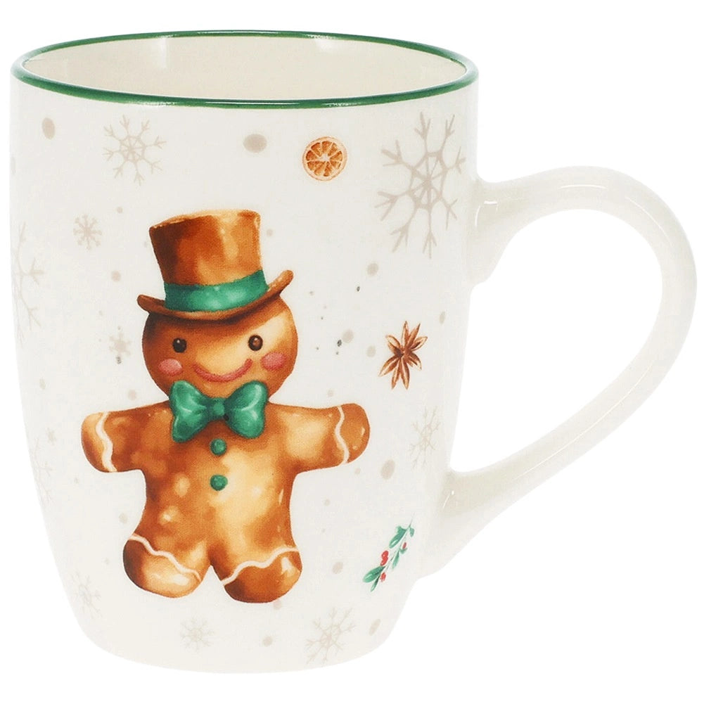Porcelain Christmas Mug, Gingerbread Design, 320ml