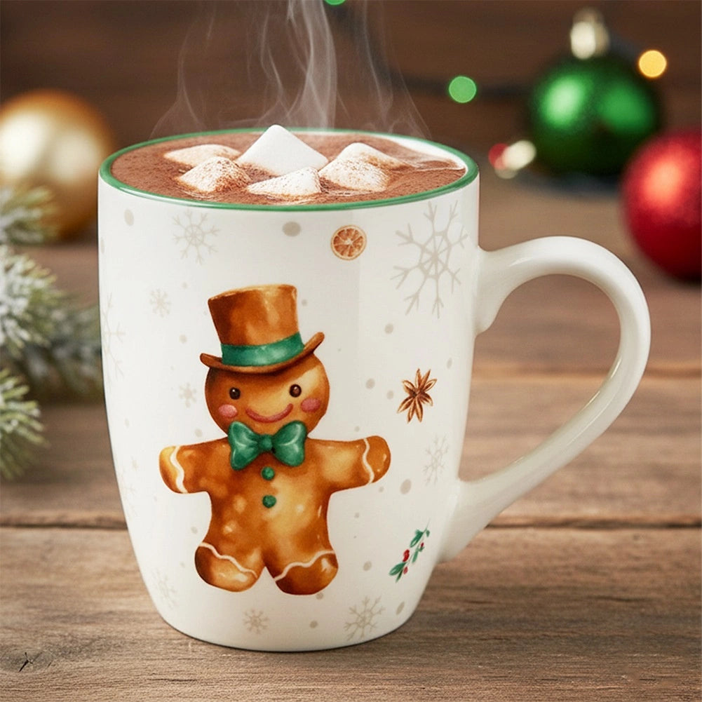Porcelain Christmas Mug, Gingerbread Design, 320ml