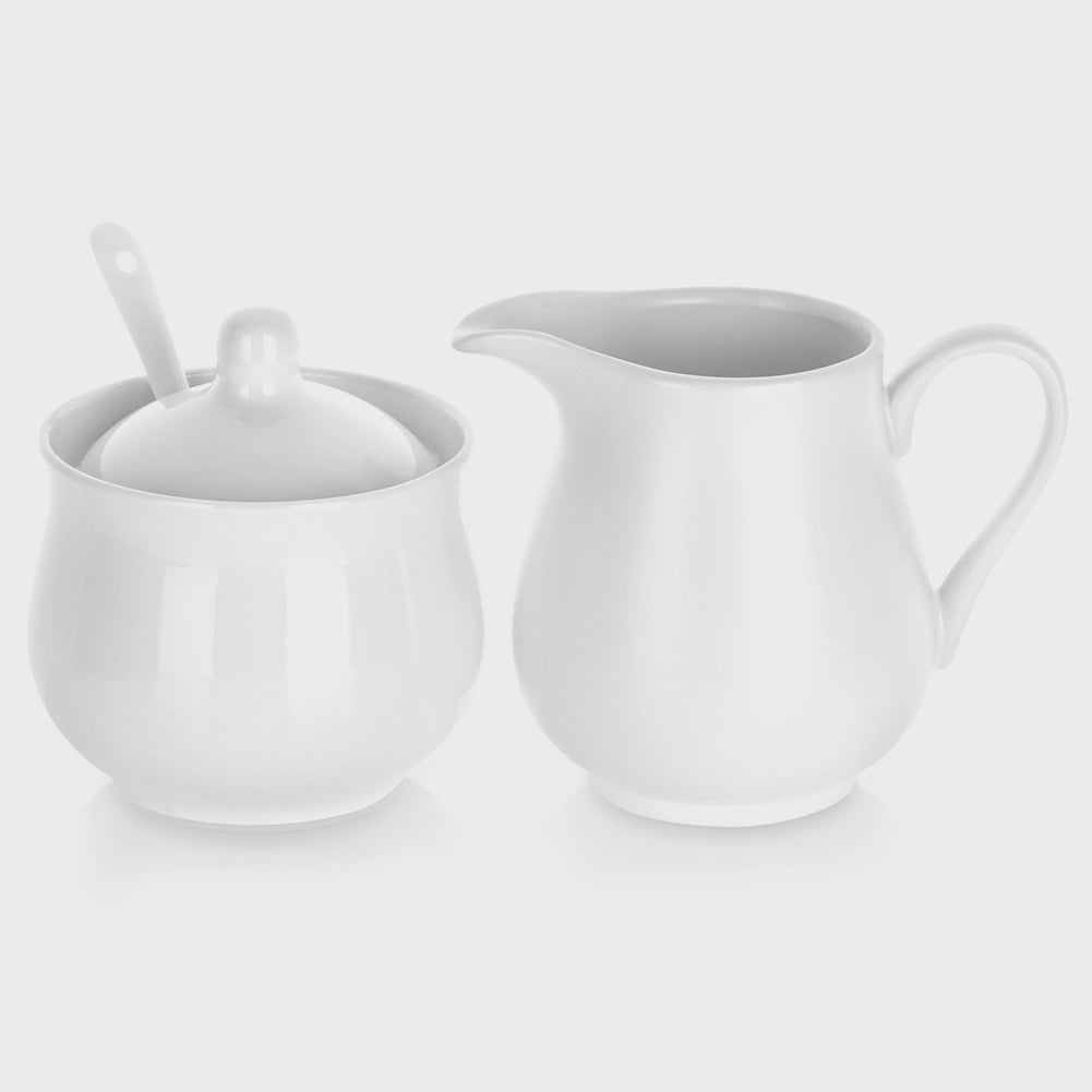 Porcelain Creamer & Sugar Bowl Set, White, 3-Piece