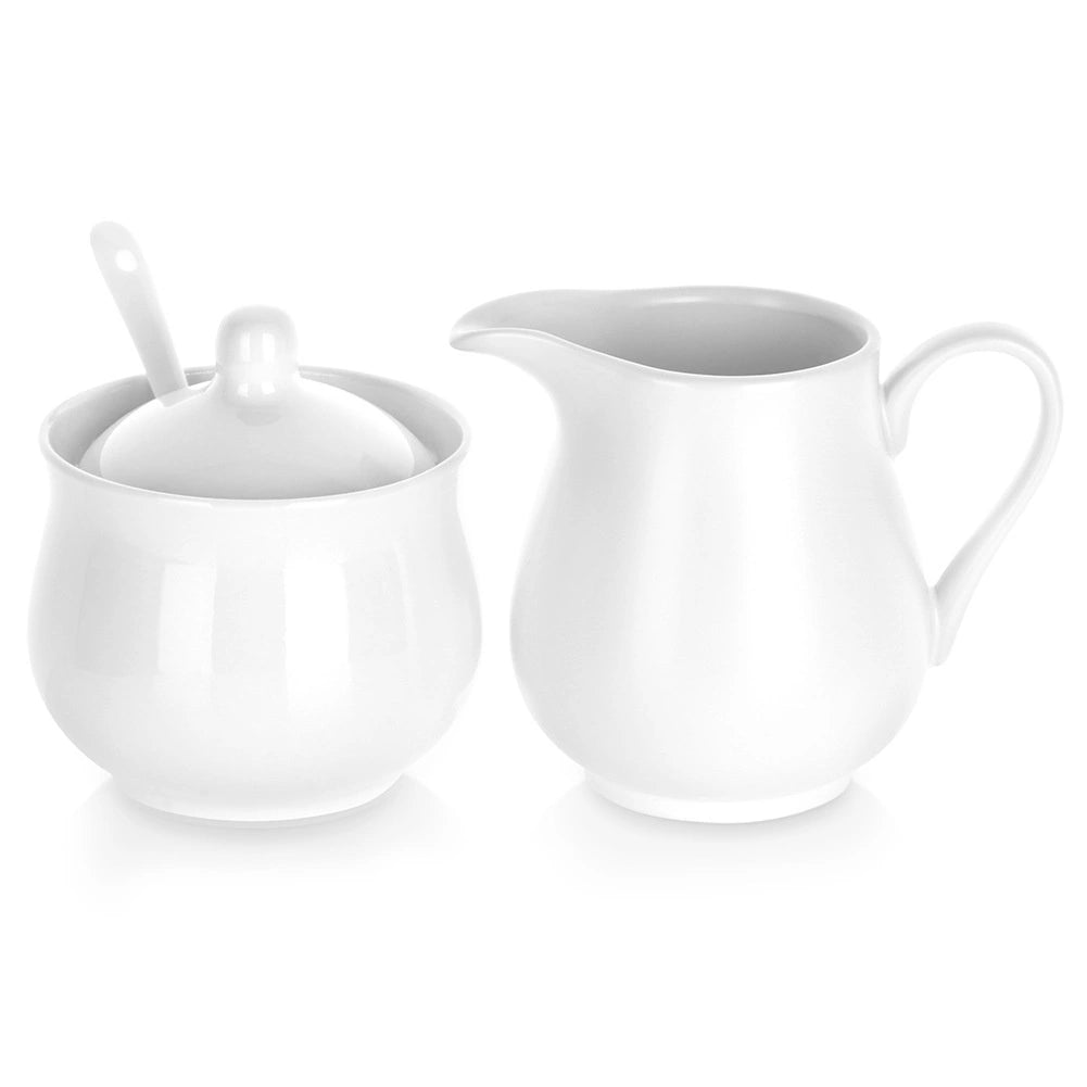 Porcelain Creamer & Sugar Bowl Set, White, 3-Piece