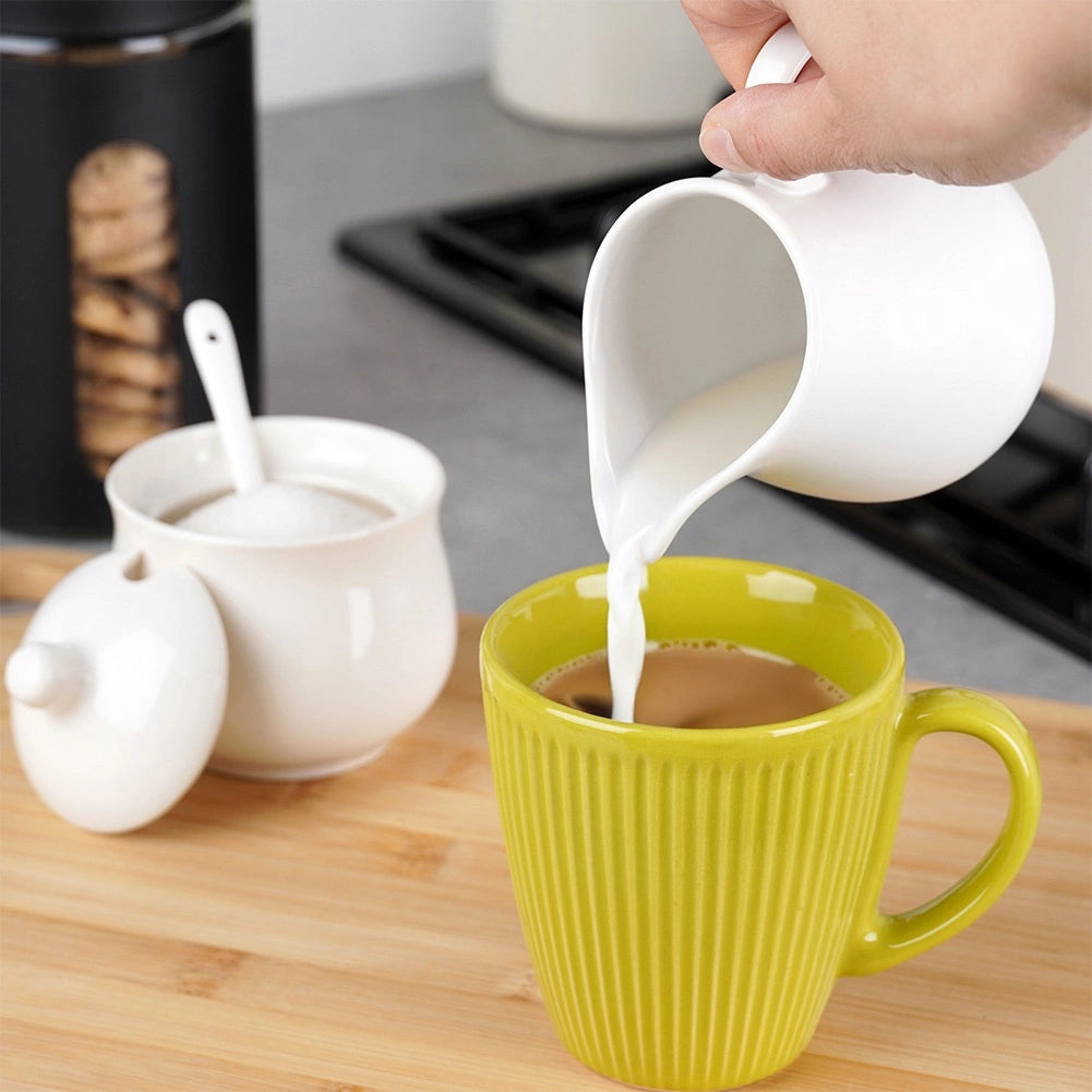 Porcelain Creamer & Sugar Bowl Set, White, 3-Piece