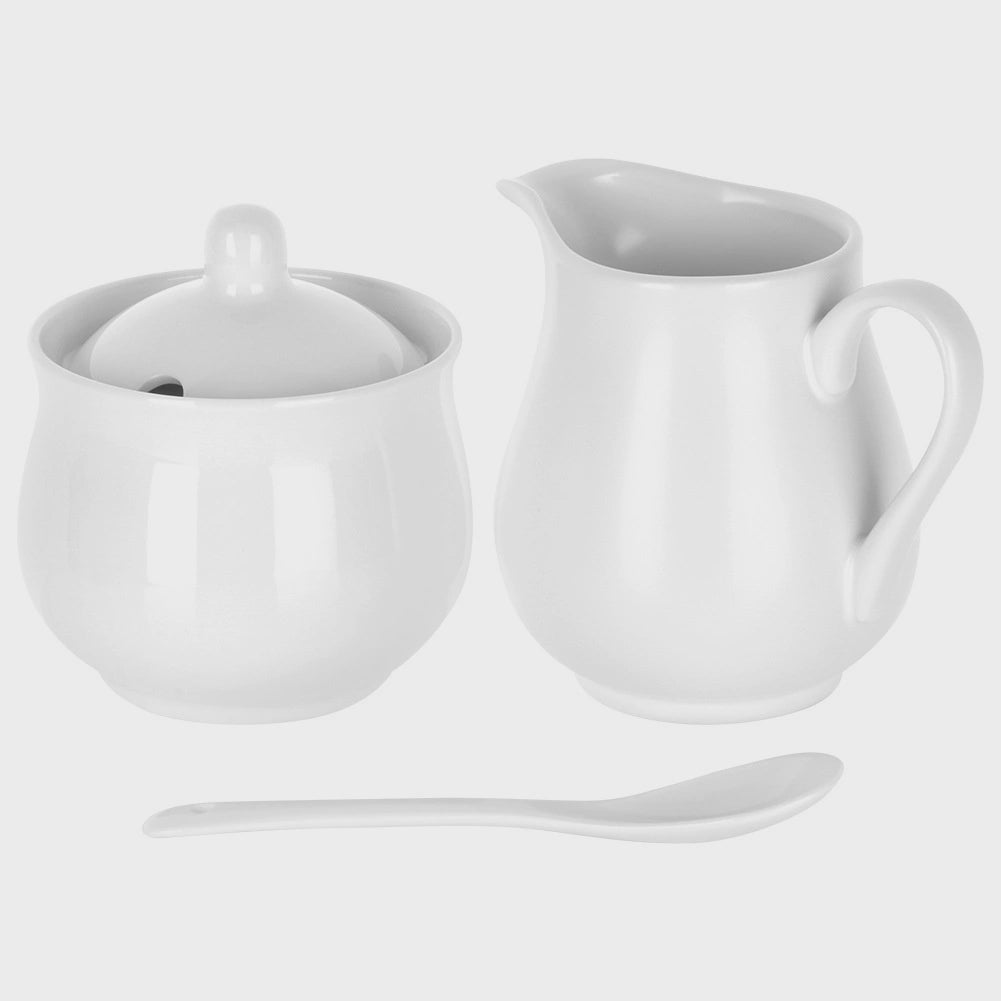 Porcelain Creamer & Sugar Bowl Set, White, 3-Piece