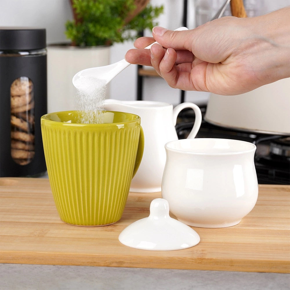 Porcelain Creamer & Sugar Bowl Set, White, 3-Piece