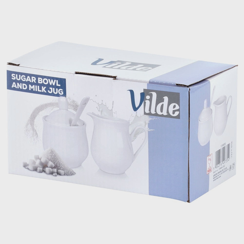 Porcelain Creamer & Sugar Bowl Set, White, 3-Piece