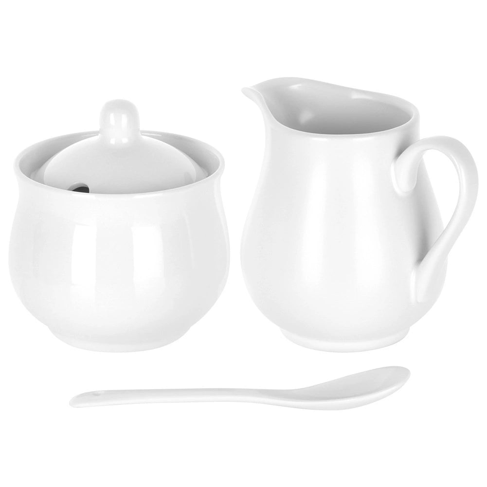 Porcelain Creamer & Sugar Bowl Set, White, 3-Piece