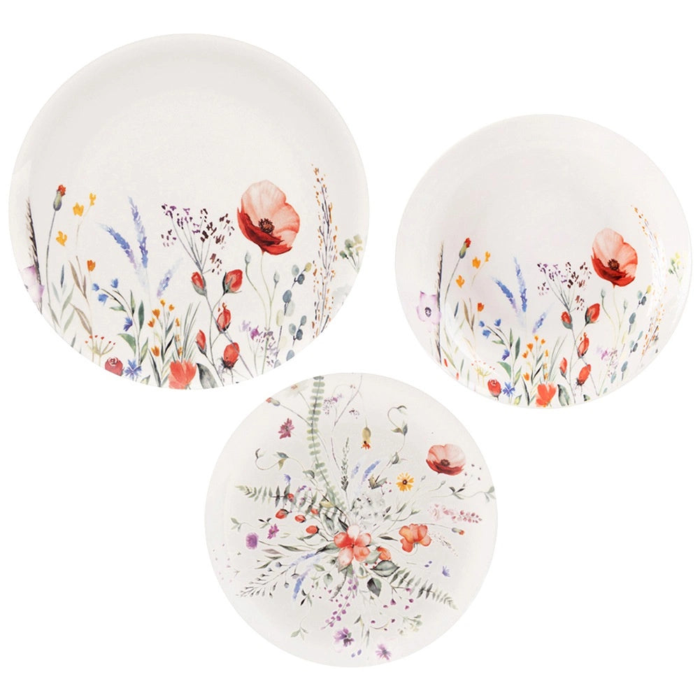 Porcelain Dinnerware Set, White Poppy, 18 Pieces