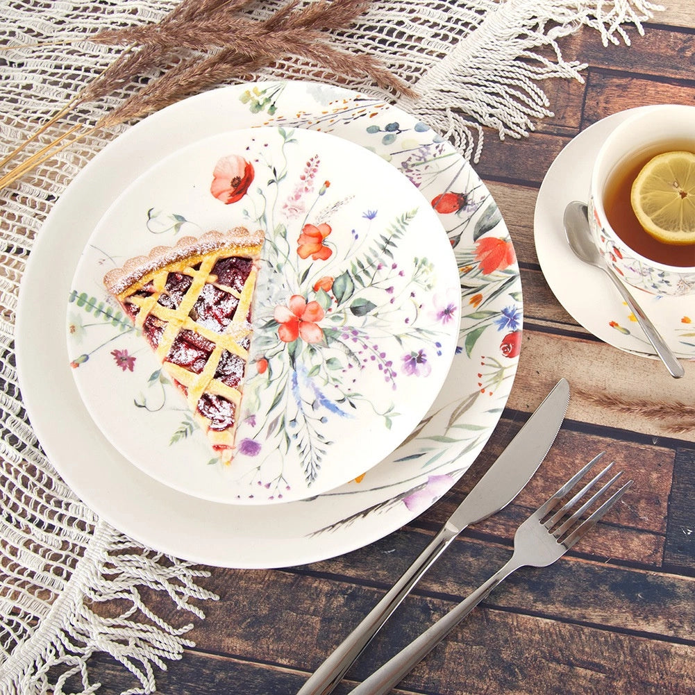 Porcelain Dinnerware Set, White Poppy, 18 Pieces