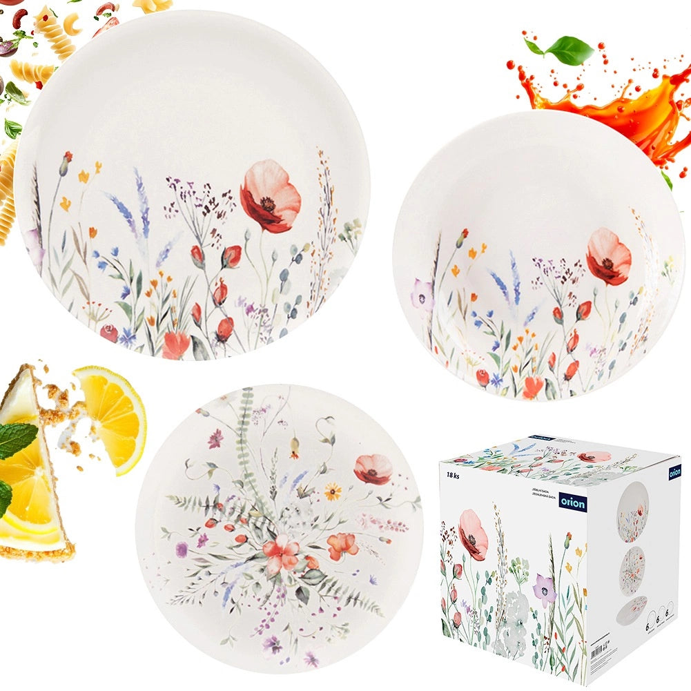 Porcelain Dinnerware Set, White Poppy, 18 Pieces