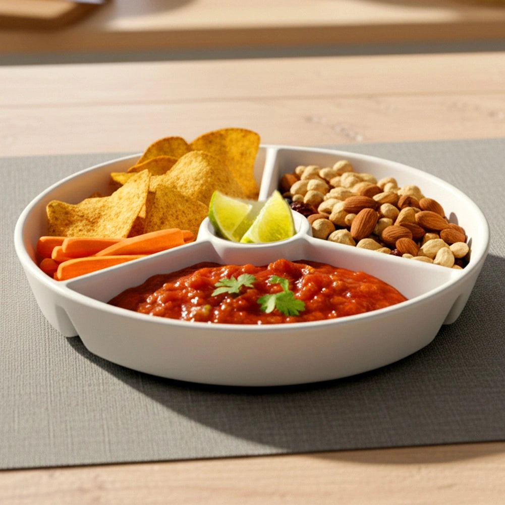 Porcelain Divided Snack Plate, 19 cm, Dishwasher Safe