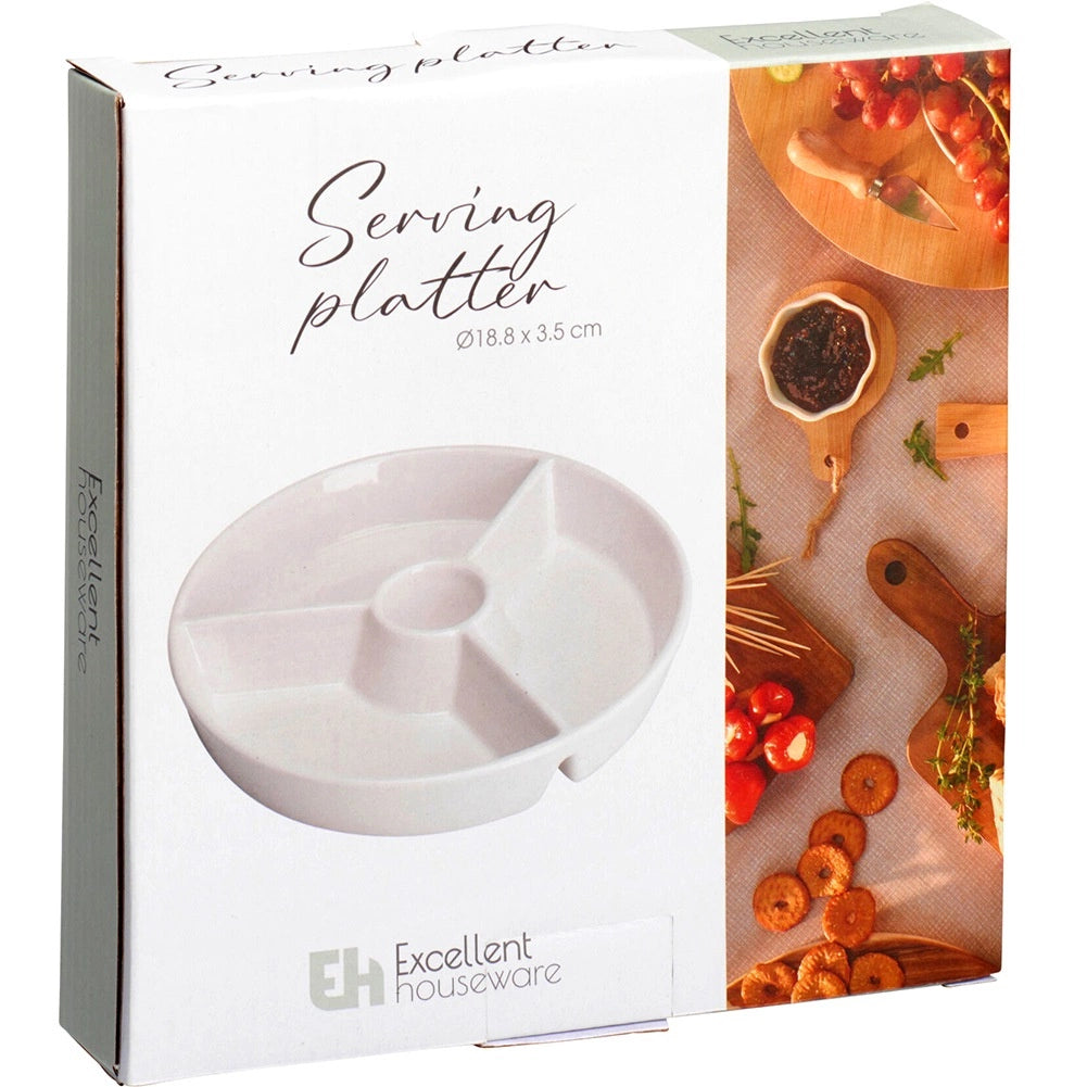Porcelain Divided Snack Plate, 19 cm, Dishwasher Safe