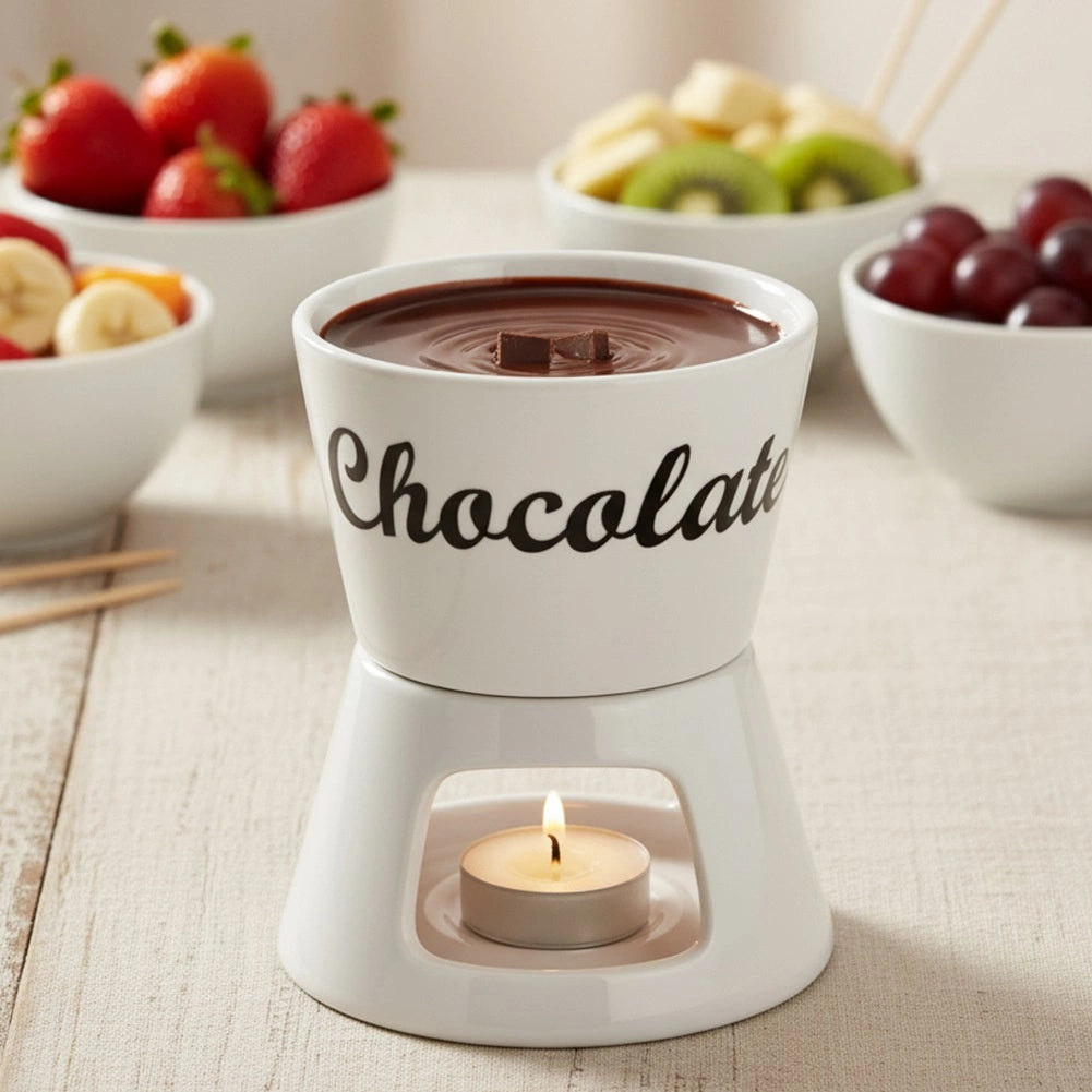 Porcelain Fondue Set, 4 Pcs, 450 ml Bowl, 2 Forks