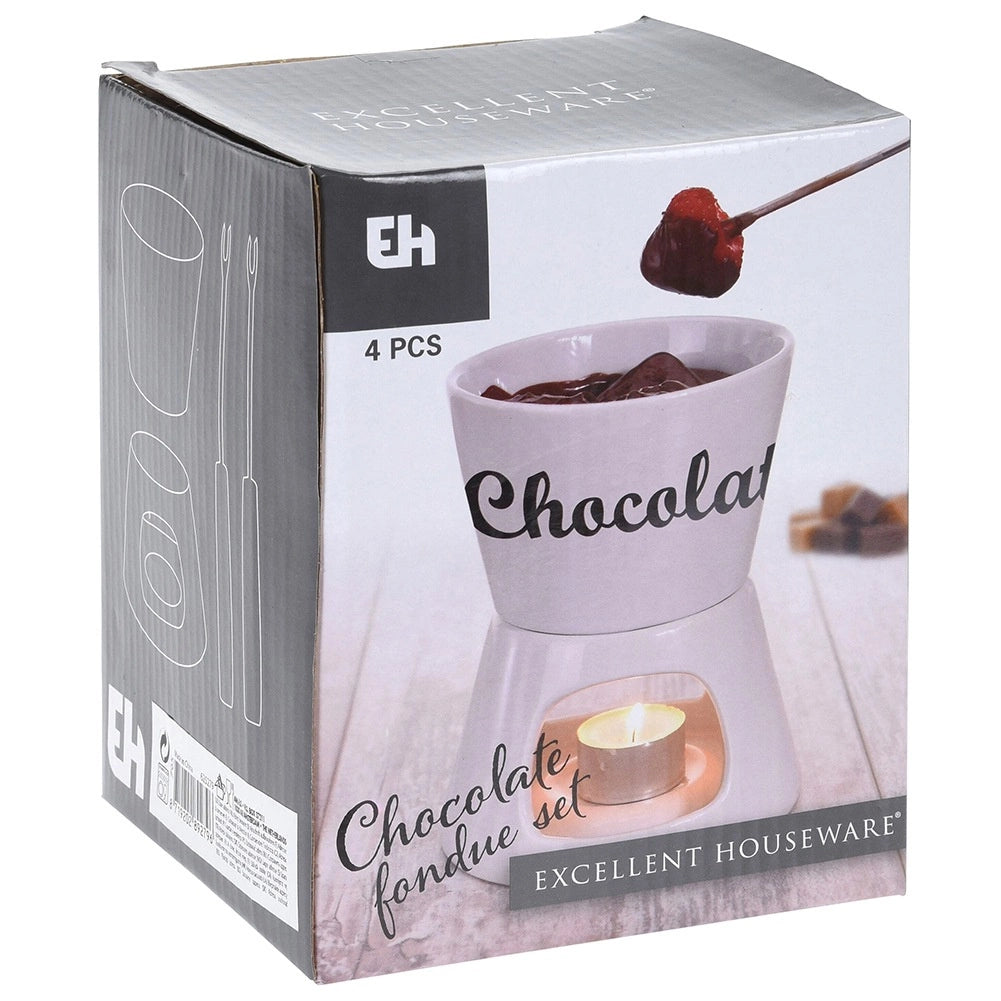 Porcelain Fondue Set, 4 Pcs, 450 ml Bowl, 2 Forks
