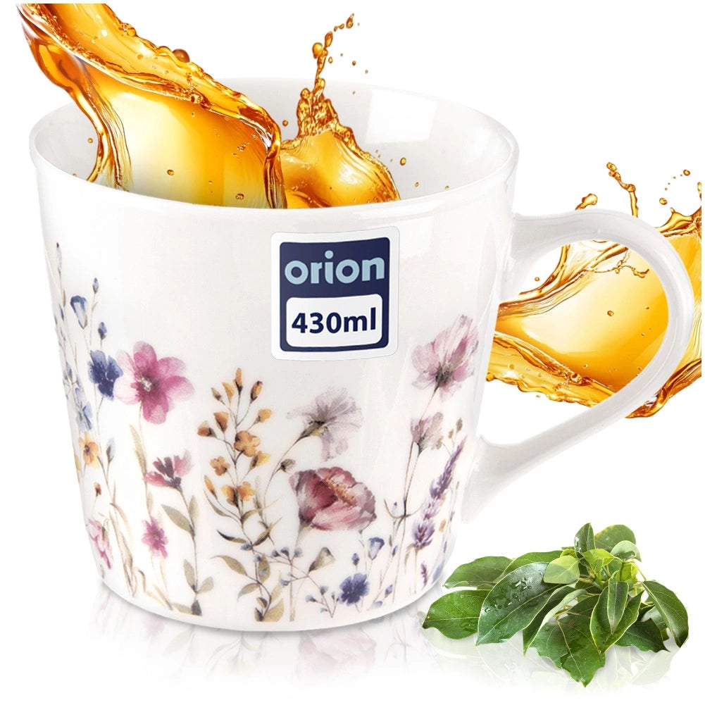 Porcelain Mug 430ml, Floral Design, Microwave Safe
