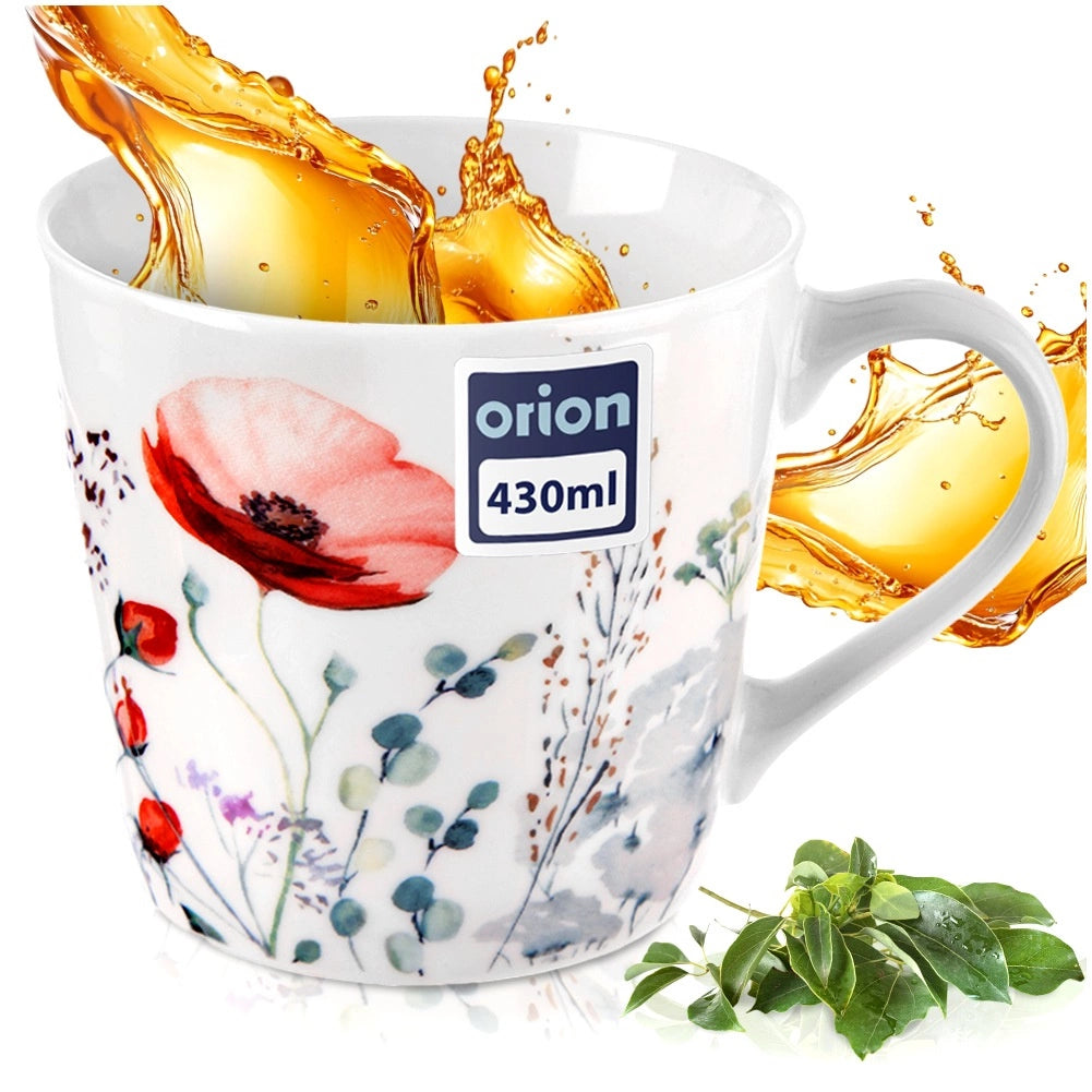 Porcelain Mug 430 ml, Floral Design, Microwave Safe