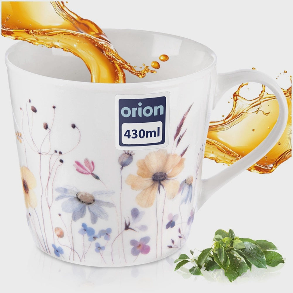 Porcelain Mug 430ml, Floral Design, Microwave Safe
