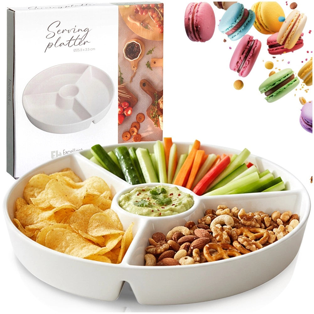 Porcelain Snack Platter, Divided, 26 cm, Dishwasher Safe