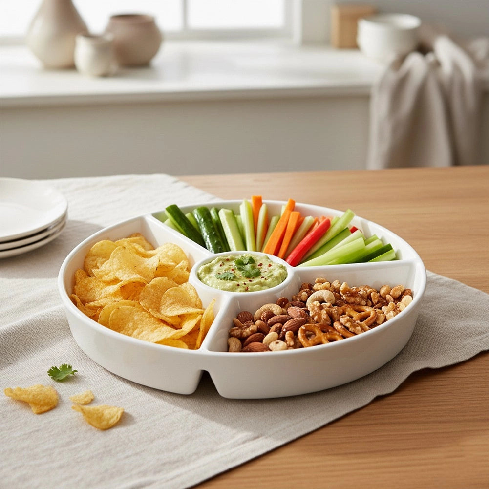 Porcelain Snack Platter, Divided, 26 cm, Dishwasher Safe