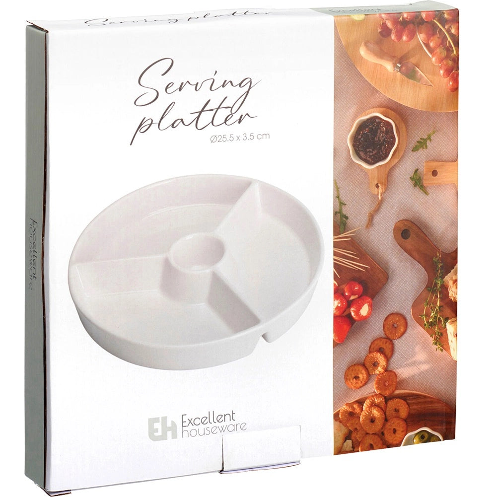Porcelain Snack Platter, Divided, 26 cm, Dishwasher Safe