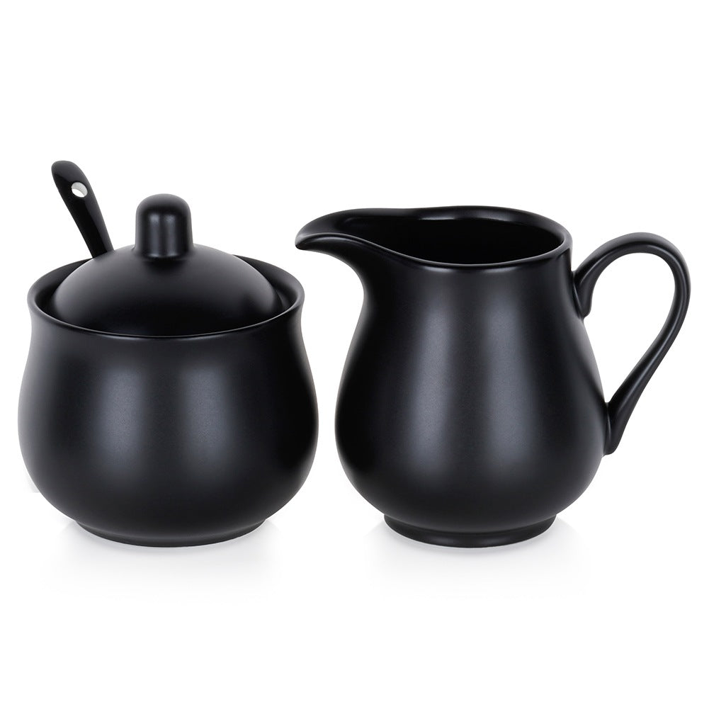 Porcelain Sugar Bowl and Creamer Set, Black, 3-Piece