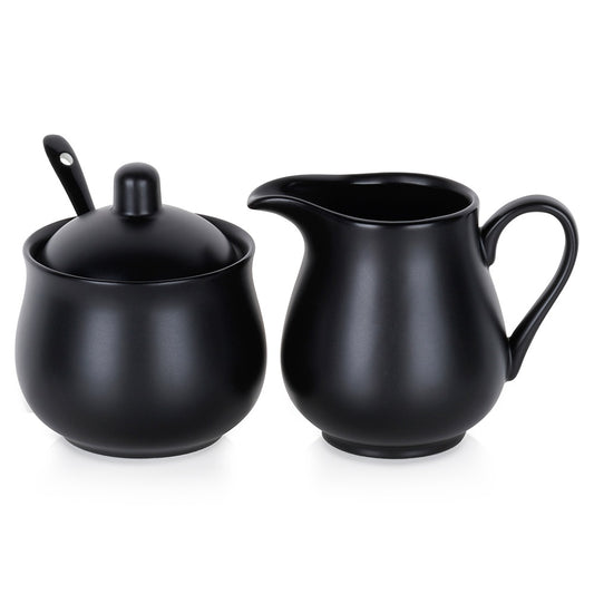 Porcelain Sugar Bowl and Creamer Set, Black, 3-Piece