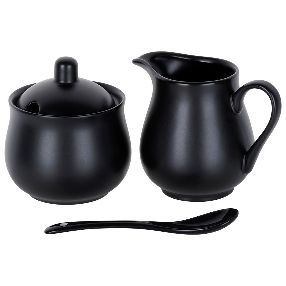 Porcelain Sugar Bowl and Creamer Set, Black, 3-Piece