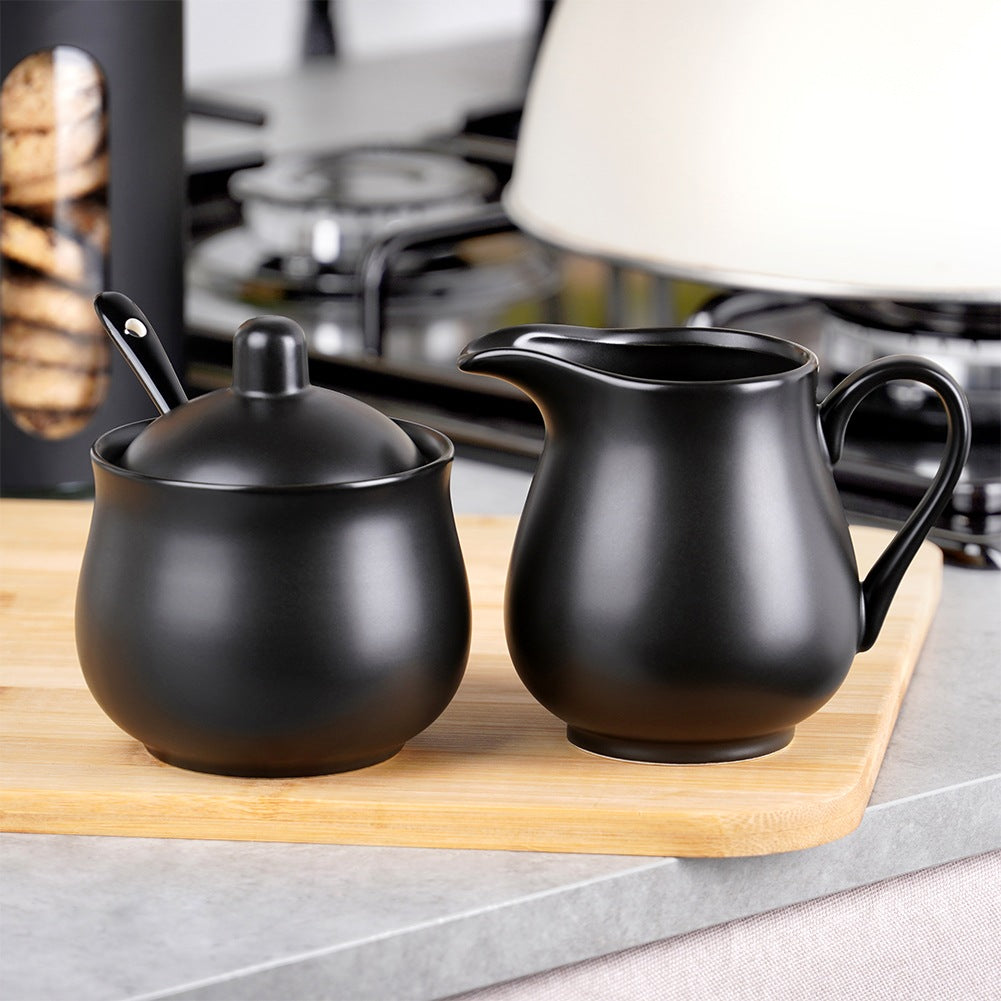 Porcelain Sugar Bowl and Creamer Set, Black, 3-Piece