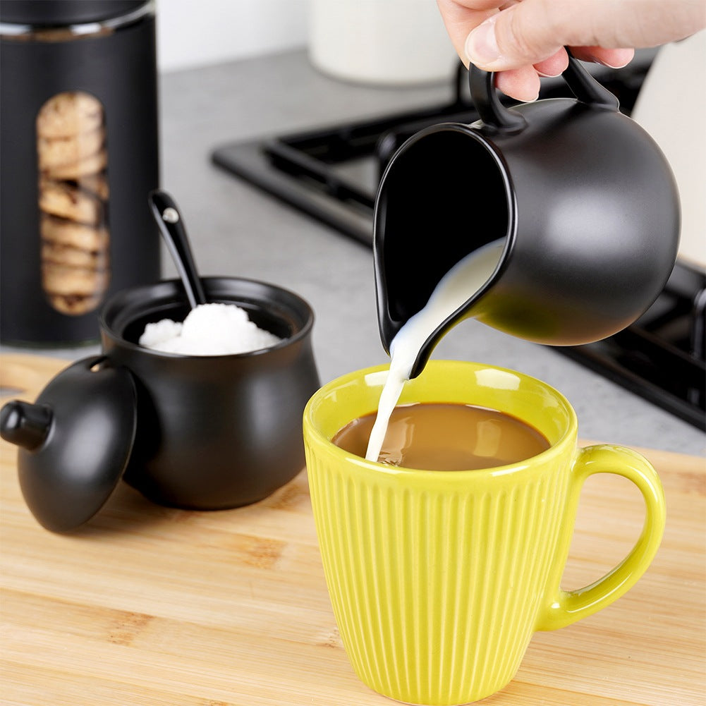 Porcelain Sugar Bowl and Creamer Set, Black, 3-Piece