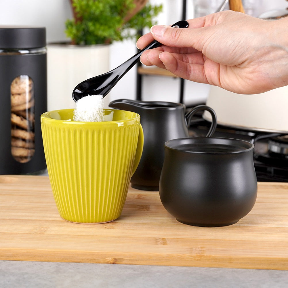 Porcelain Sugar Bowl and Creamer Set, Black, 3-Piece