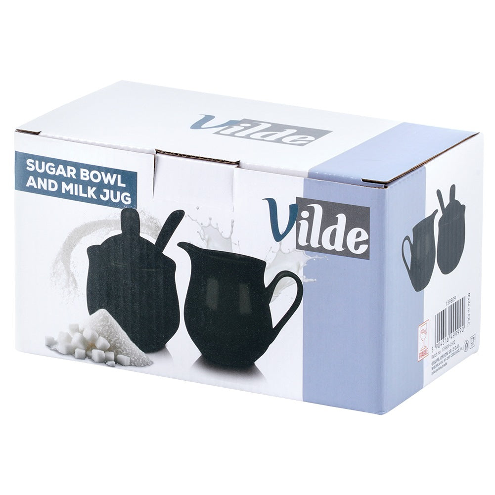 Porcelain Sugar Bowl and Creamer Set, Black, 3-Piece