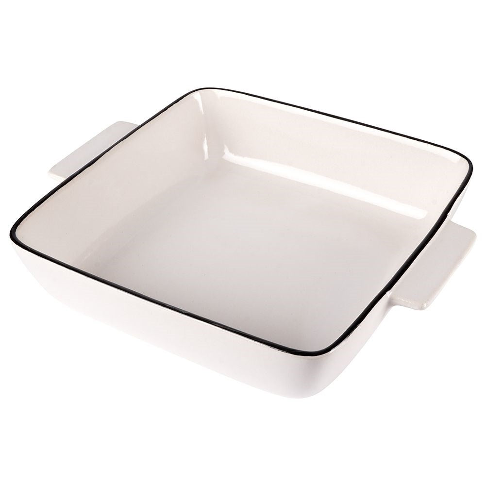 Porcelain baking dish, white with black rim, for lasagna and gratins