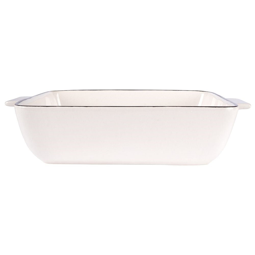 Porcelain baking dish, white with black rim, for lasagna and gratins