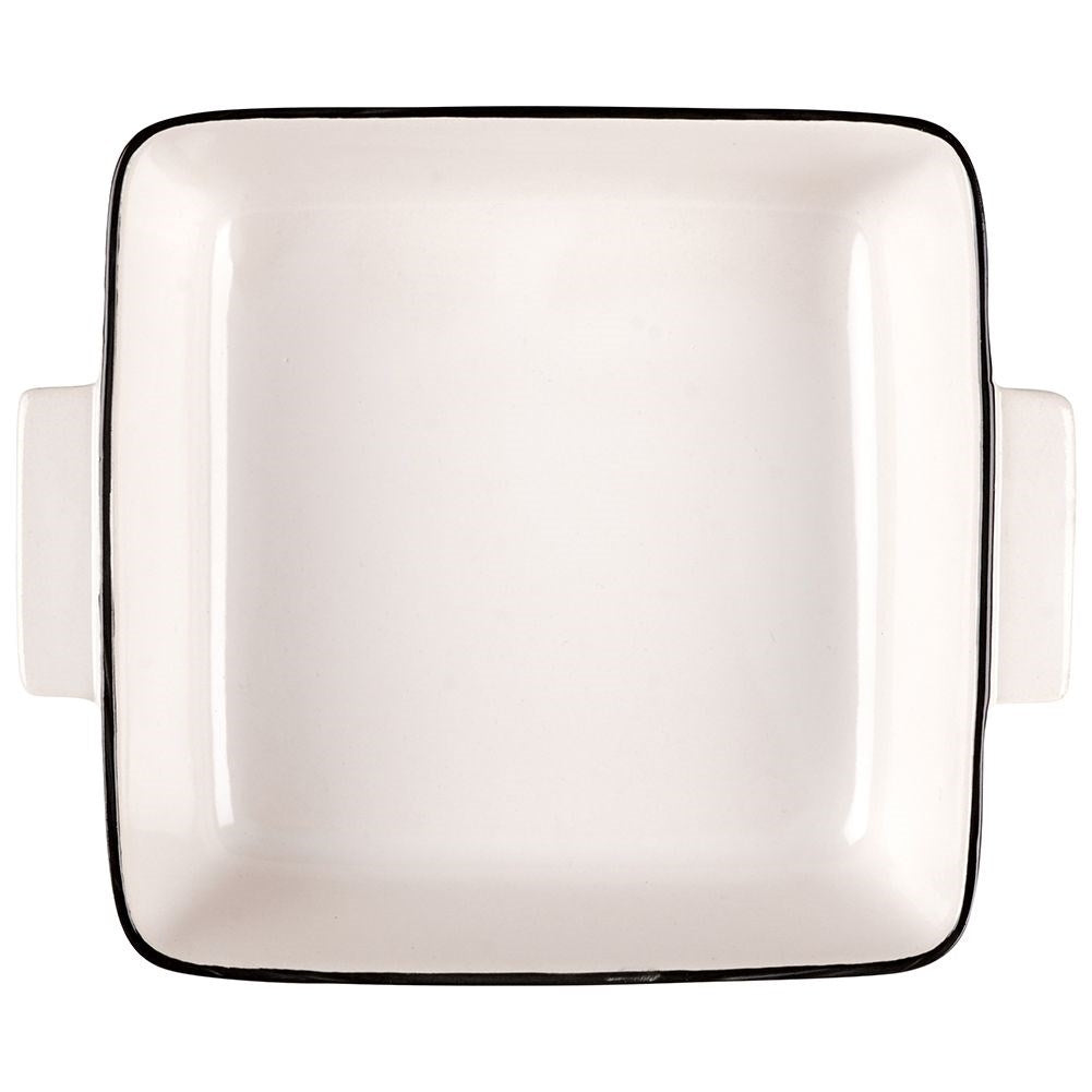 Porcelain baking dish, white with black rim, for lasagna and gratins