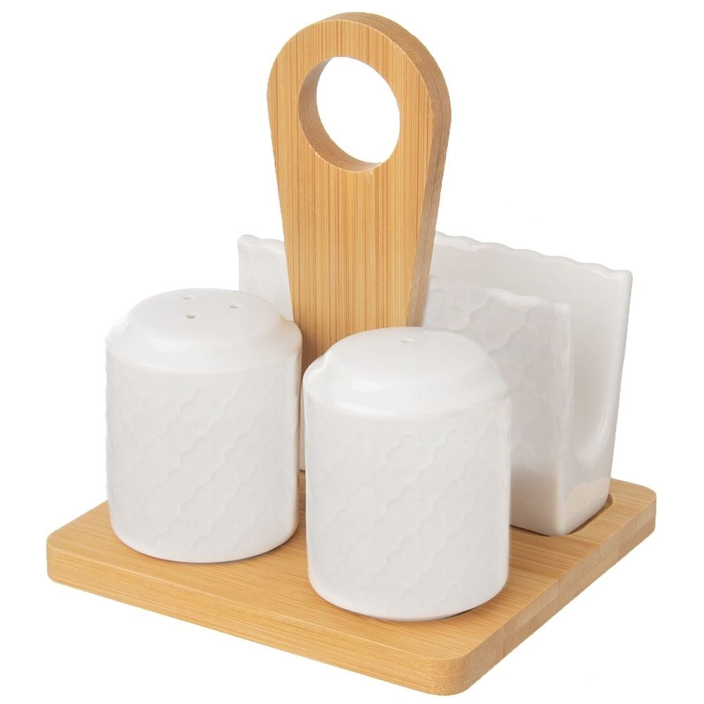 Porcelain container for salt & pepper with napkin holder