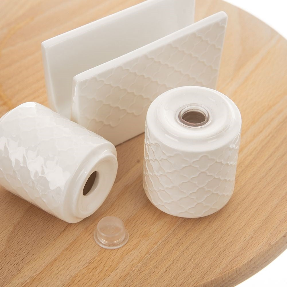 Porcelain container for salt & pepper with napkin holder