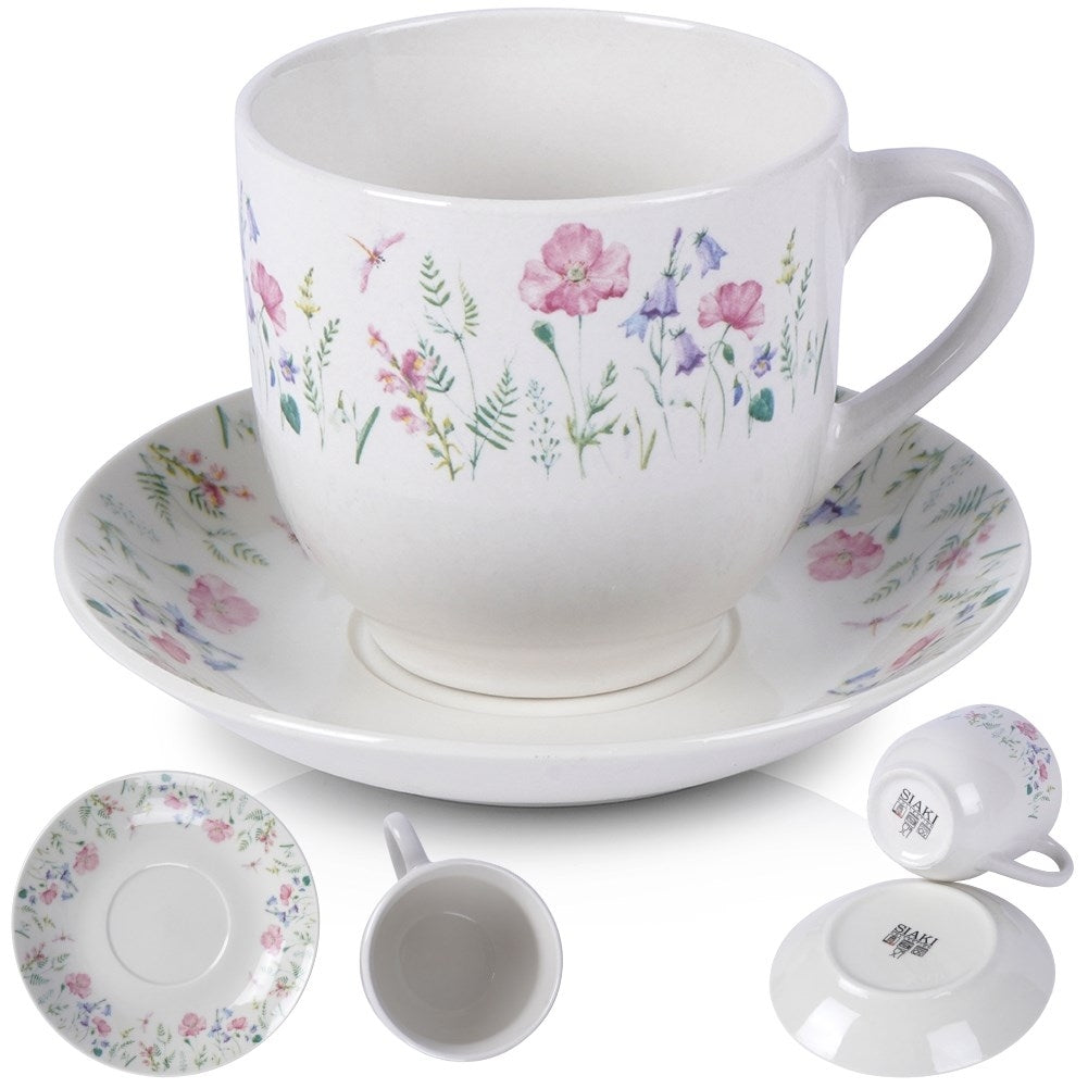 Porcelain cup with floral pattern and saucer