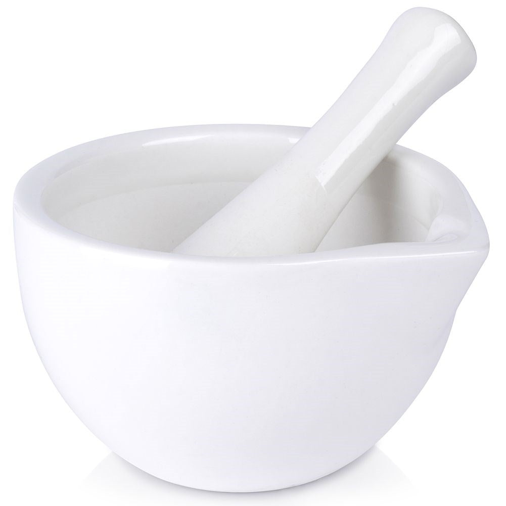 Porcelain mortar for spices, herbs and nuts, perfect for pesto