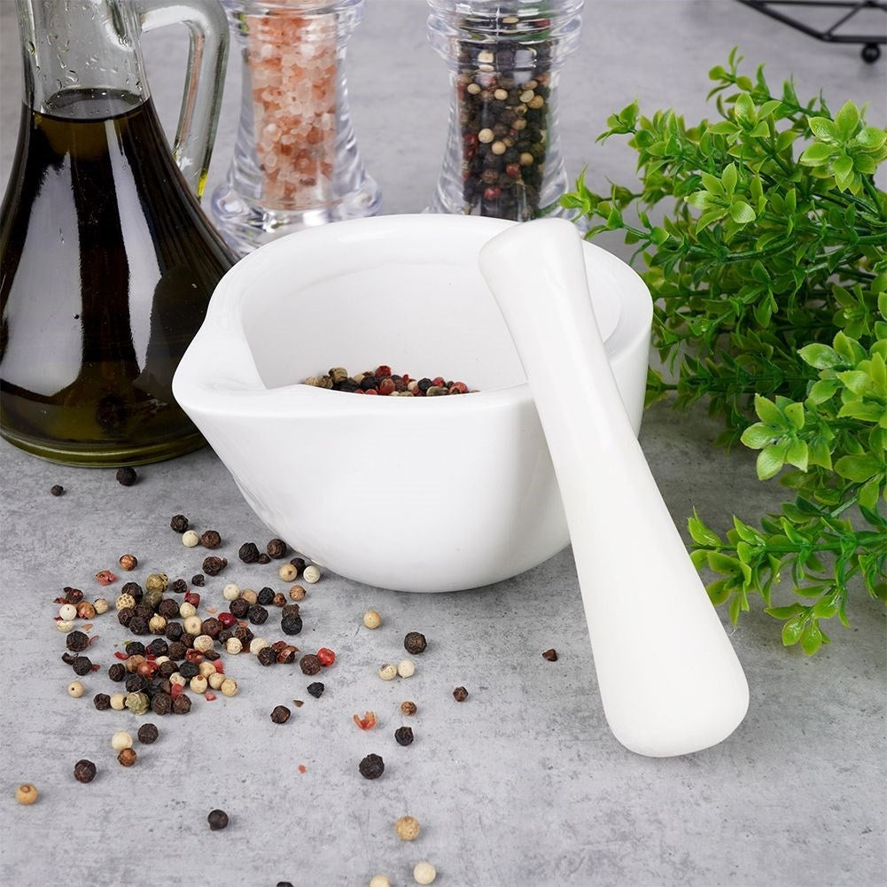 Porcelain mortar for spices, herbs and nuts, perfect for pesto