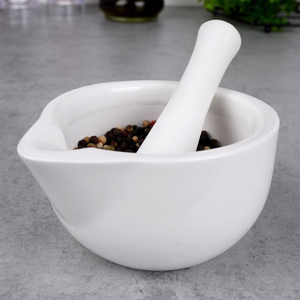 Porcelain mortar for spices, herbs and nuts, perfect for pesto