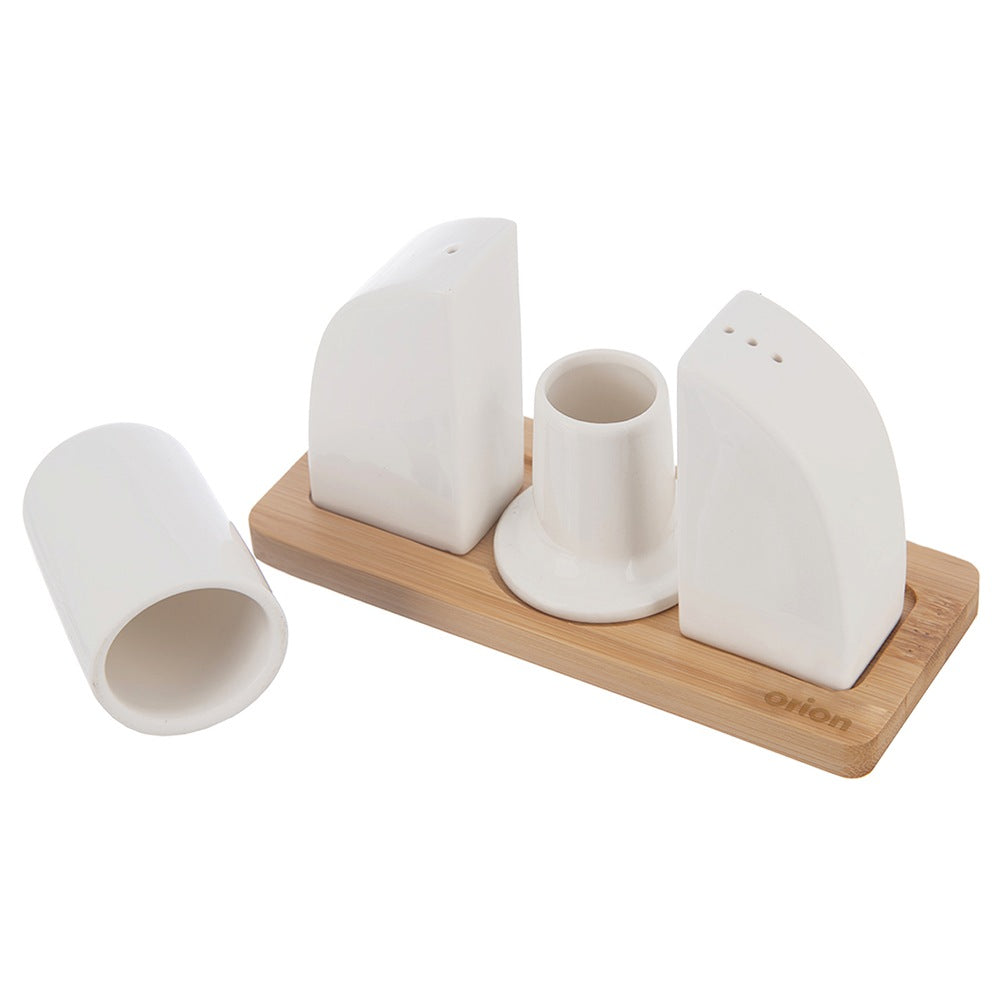 Porcelain salt and pepper shakers with stand WHITELINE 4 pcs.