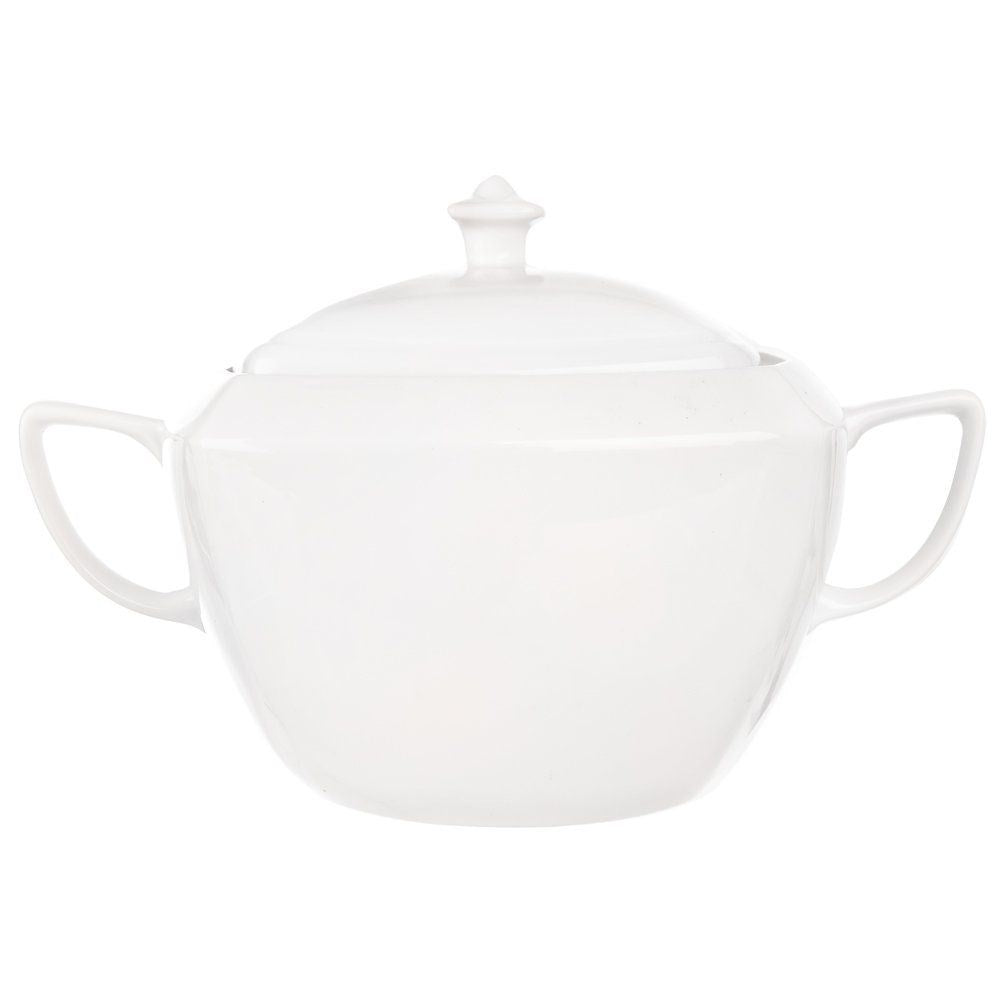 Porcelain vase with lid and handle for soups, classic design