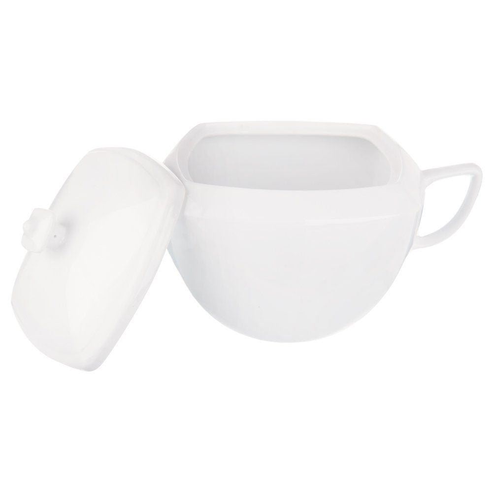 Porcelain vase with lid and handle for soups, classic design