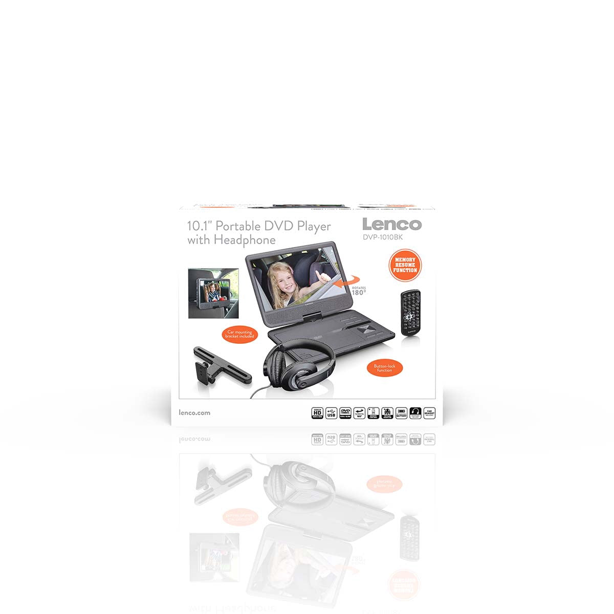 Portable 10" DVD Player with USB & Headphone Bracket