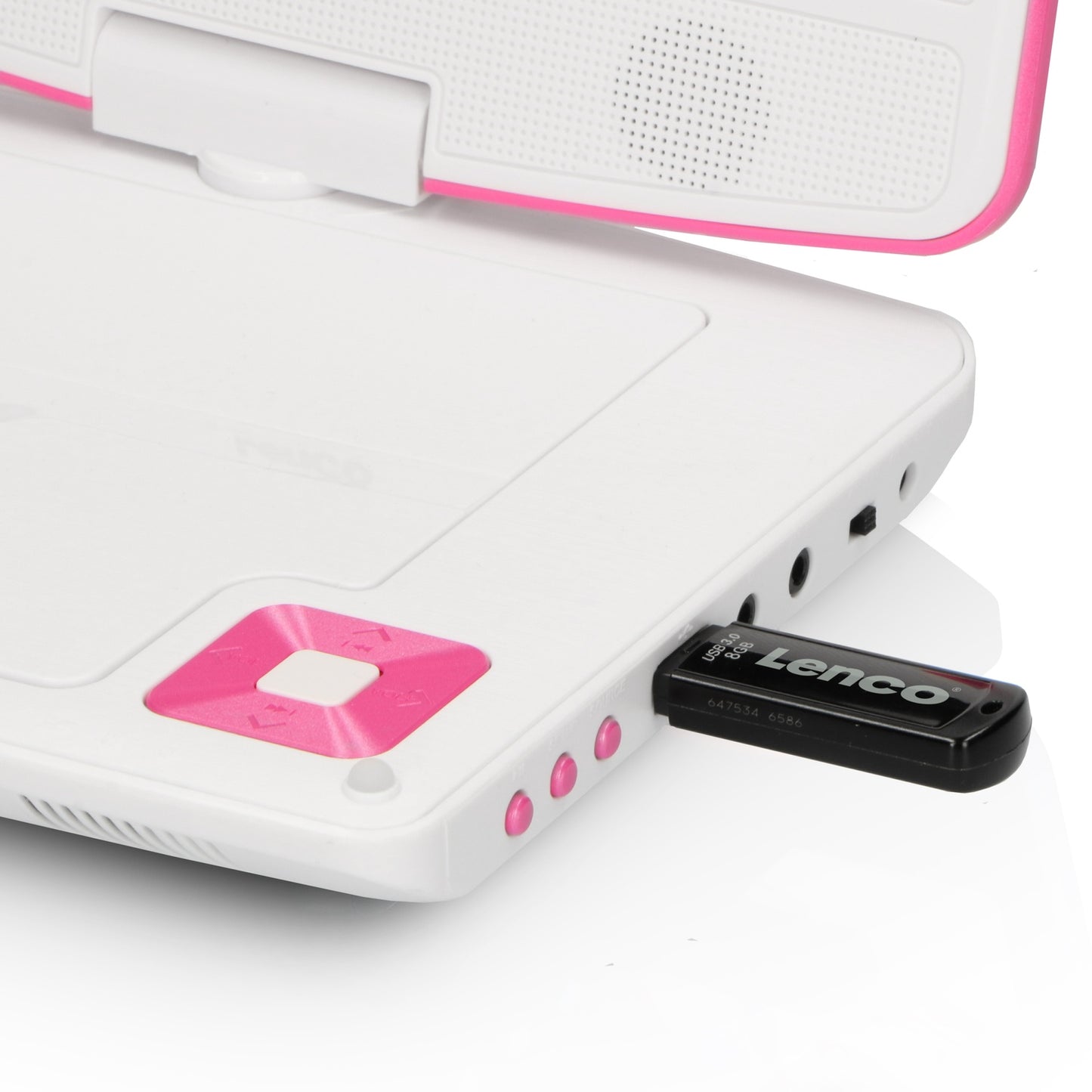 Portable 9" DVD player with USB headphones and mounting bracket Pink