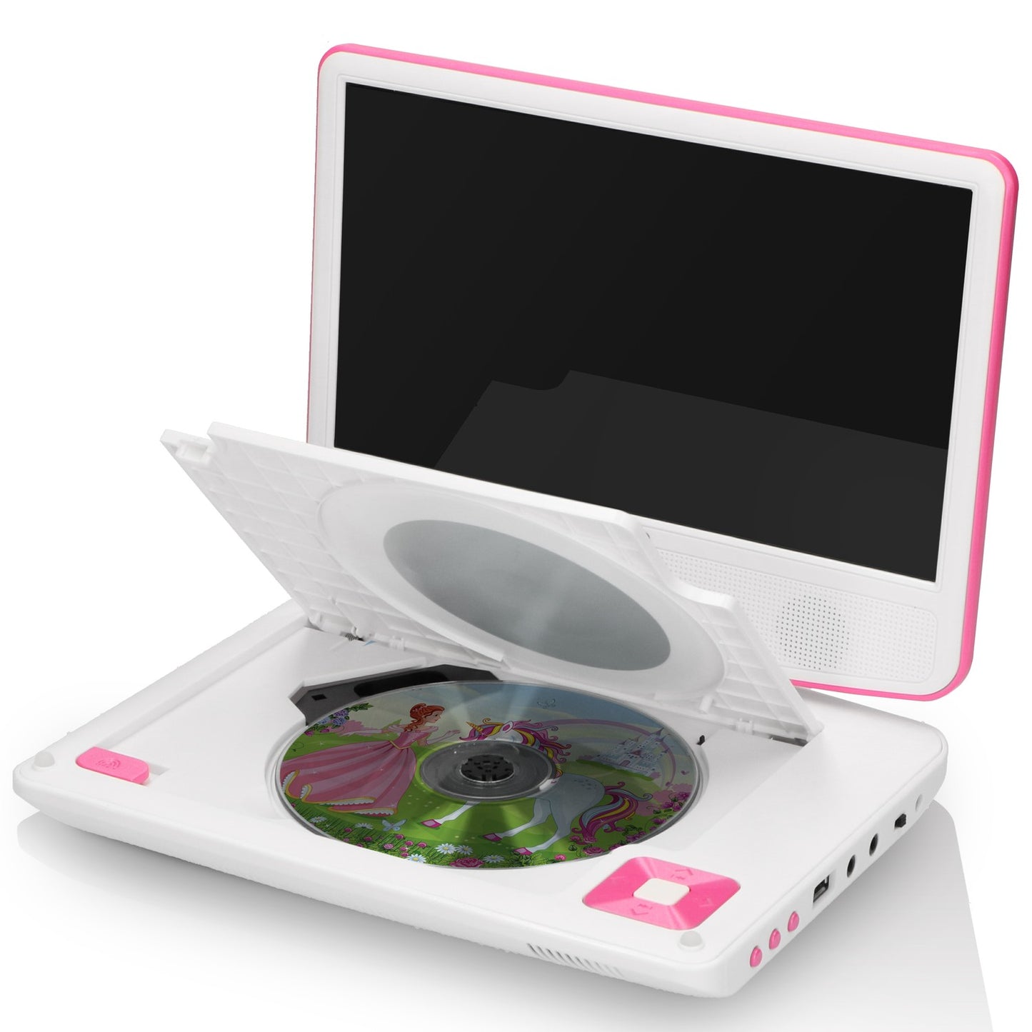 Portable 9" DVD player with USB headphones and mounting bracket Pink