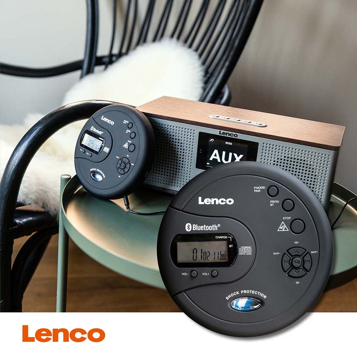 Portable Bluetooth® CD-MP3 player with antishock Black