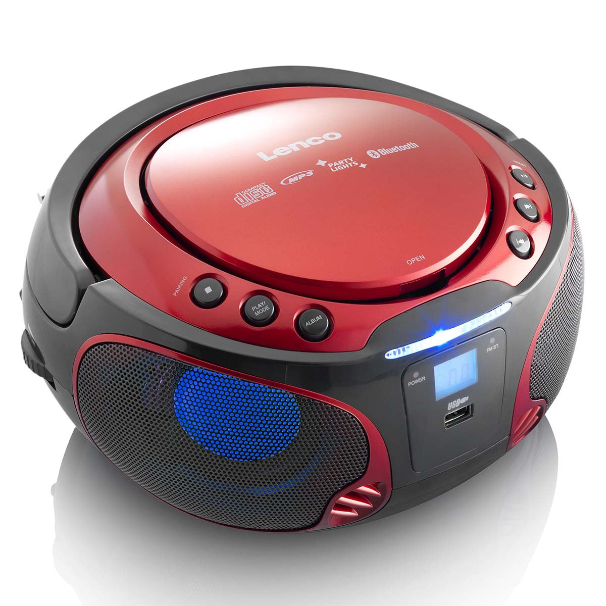Portable Bluetooth FM Radio CD/MP3 Player with USB, Red