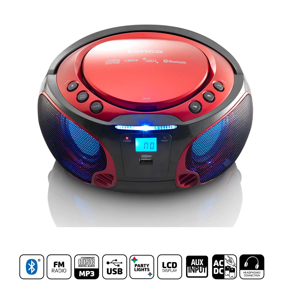 Portable Bluetooth FM Radio CD/MP3 Player with USB, Red