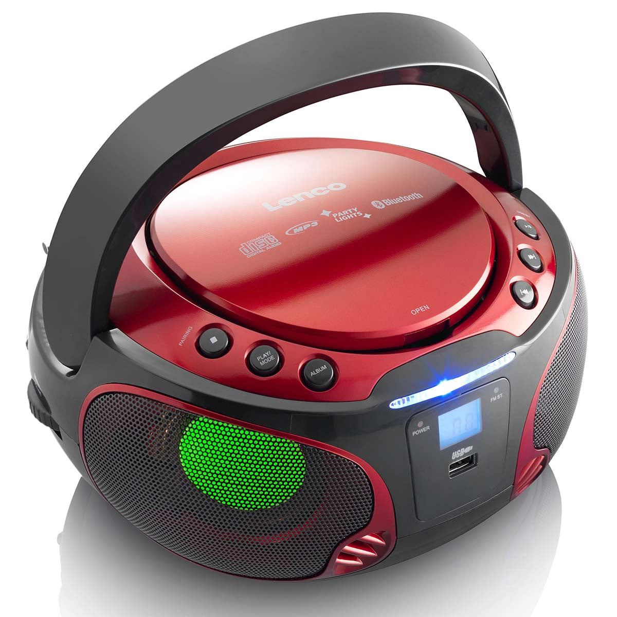 Portable Bluetooth FM Radio CD/MP3 Player with USB, Red
