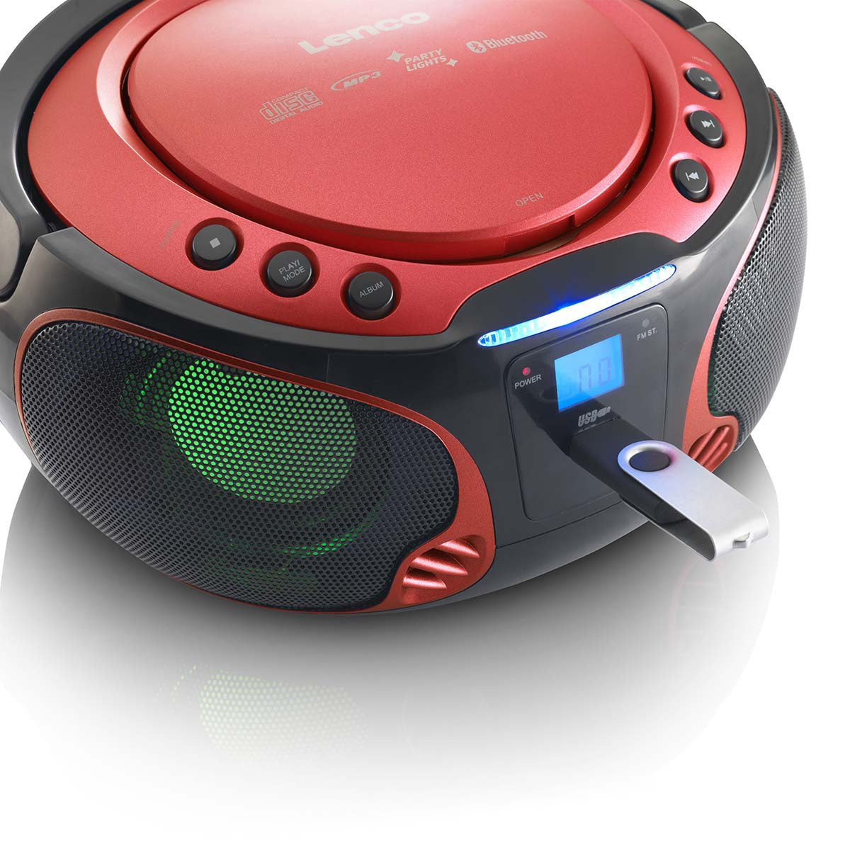 Portable Bluetooth FM Radio CD/MP3 Player with USB, Red